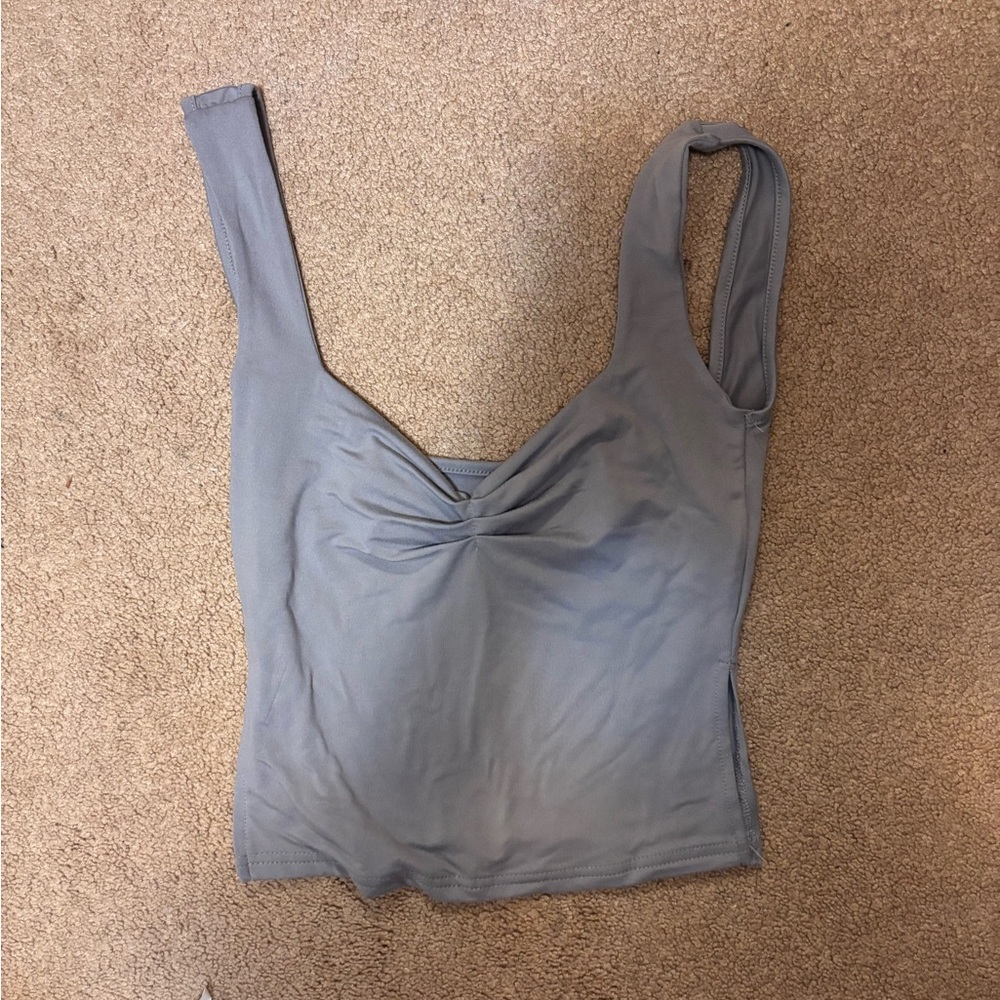 Gray Ruched Crop Tank Top